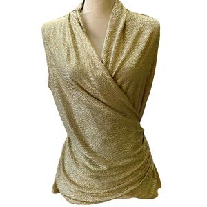Allison Taylor Gold Sleeveless Faux Wrap Top